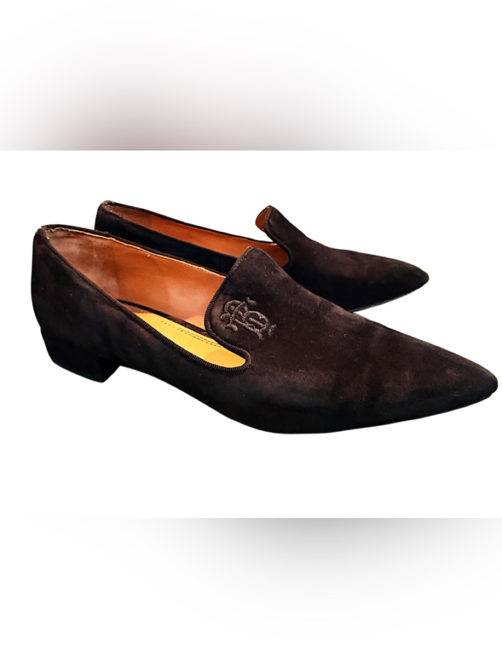 Tory Burch Black Suede Pointed Slip-On Loafers